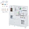 Large Kids Kitchen Set, Pretend Wooden Cooking Toy Set with Telephone, Water Dispenser Simulation Cooking Set, for Age 3 Years, White