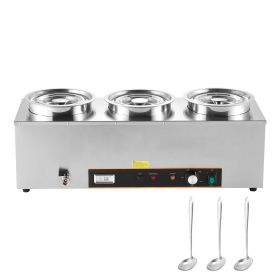 Electric Soup Warmer, Three 6.34QT Stainless Steel Round Pot with 86~185 Fahrenheit Adjustable Temp