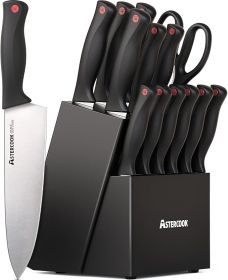 Knife Set, 15 Pieces Kitchen knives Set with Built-in Sharpener