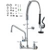 Wall-Mounted Kitchen Faucet, 25" Tall, 8" Center Distance, 12" Rotatable Spout, Includes Pre-Rinse Spray, Brass Build, Pull-Down Feature