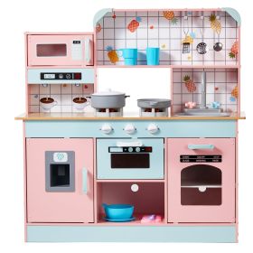 Play Kitchen for Kids, Wooden Toy Kitchen Set with Lights and Sounds, Toddler Kitchen with Ice Maker, Oven, Sink, Microwaves