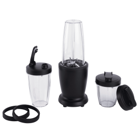 10-Piece Blender Set, Black, 300W, with 3 Jars (10oz, 16oz, 18oz), 2 Drinking Lids, Stainless Steel Blade