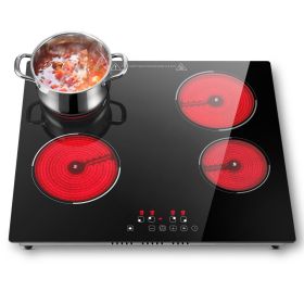 Glaskeramikkochfeld 4 Platten 6000W, 9 Heizstufen, Herdplatte 4 Kochfelder 60 cm, Timer 1-99 Min, Touch-Steuerung, Automatische Abschaltung