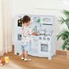 Large Kids Kitchen Set, Pretend Wooden Cooking Toy Set with Telephone, Water Dispenser Simulation Cooking Set, for Age 3 Years, White