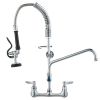Wall-Mounted Kitchen Faucet, 25" Tall, 8" Center Distance, 12" Rotatable Spout, Includes Pre-Rinse Spray, Brass Build, Pull-Down Feature