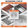 Farmhouse Kitchen Sink, 304 Stainless Steel Drop-In Sinks, Top Mount Single Bowl Basin with Ledge & Accessories