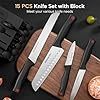 Knife Set, 15 Pieces Kitchen knives Set with Built-in Sharpener