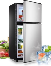 KRIB BLING 3.5Cu.Ft Compact Refrigerator Mini Fridge with Freezer, Small Refrigerator with 2 Door, 7 Level Thermostat Removable Shelves for Kitch (Color: Silver)