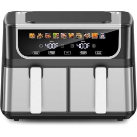 Double-basket Air Fryer, With A 9.5-liter Large Capacity, Independent Temperature Control, And 10 Preset Modes (Option: Black)