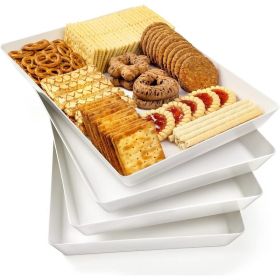 4 Pack Plastic Serving Trays, 16 X 11 Inch Large White Reusable Platters For Cookies, Snacks, Appetizers, Desserts & Party Food (Option: White)